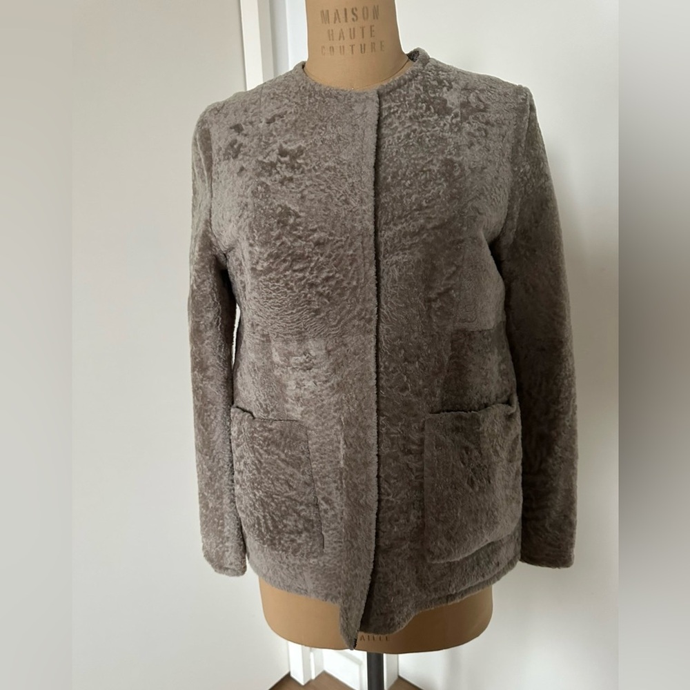MaxMara Gray Women's Reversible Lamb Shearling Fur Coat Jacket, size 4